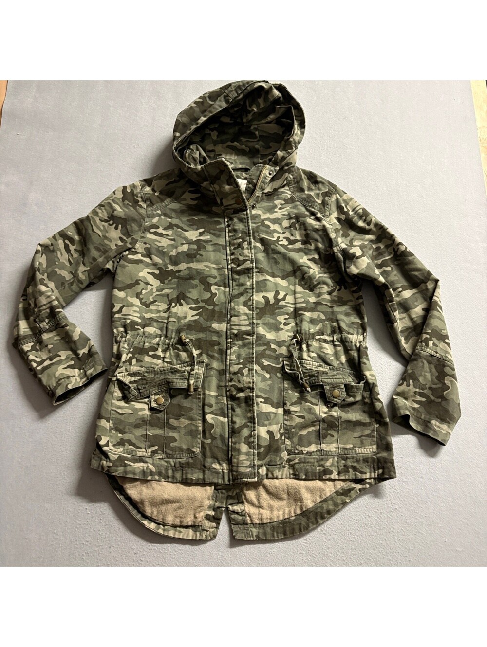 Faded Glory Camo Utility Jacket Womens XL Green Camouflage Hooded Parka Coat